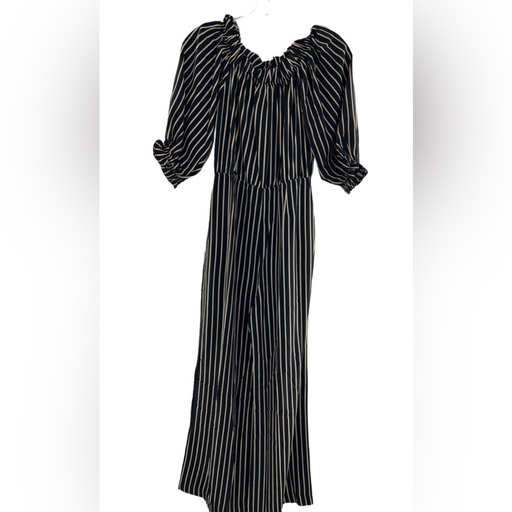 NWT Olivaceous Striped Black & Tan Open Back 1/2 Pantsuit M